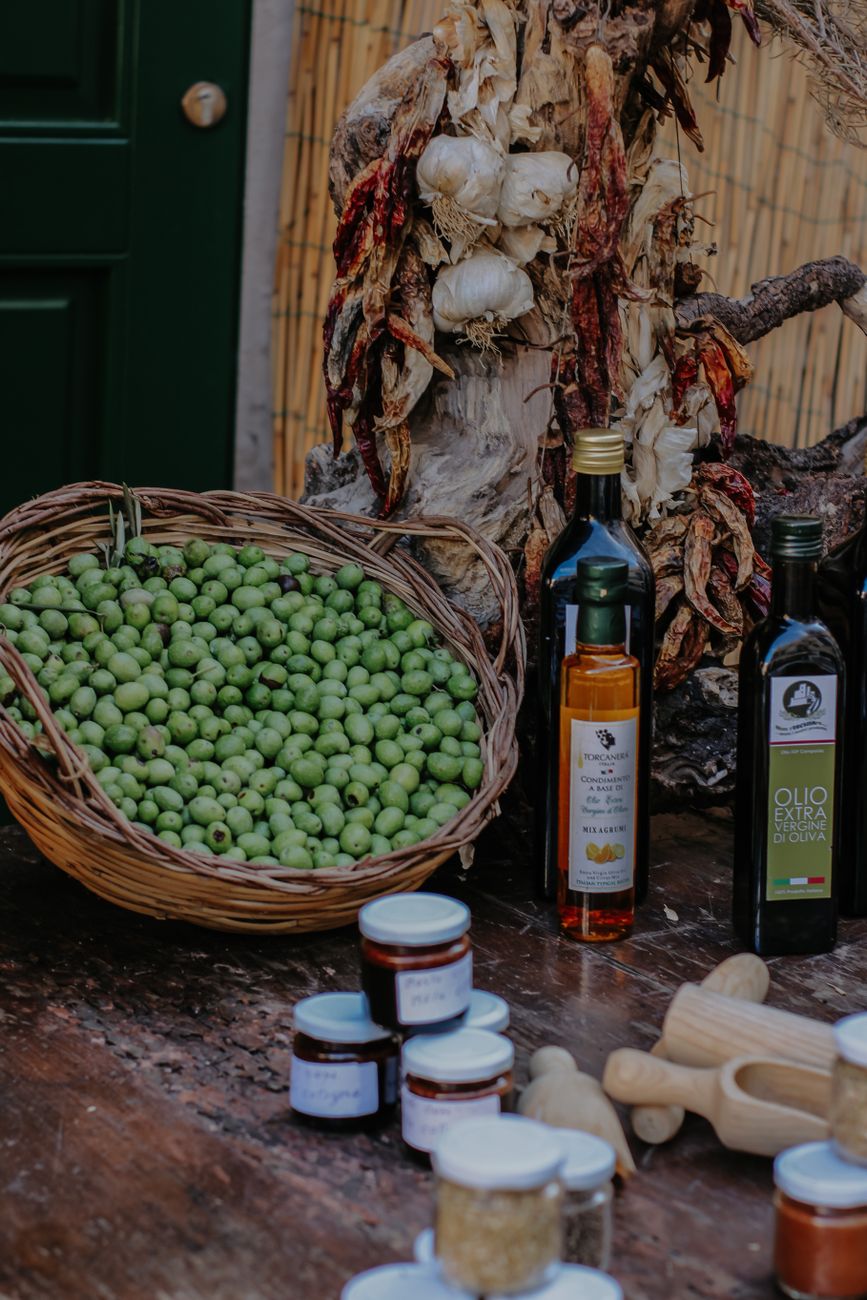 Tuscan stone kitchen with freshly pressed olive oil and bread